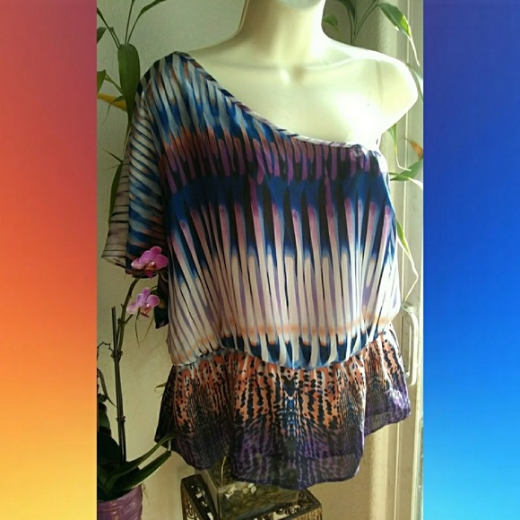 a.n.a Tops - A.N.A GEOMETRIC, ONE SHOULDER TUNIC, NWOT